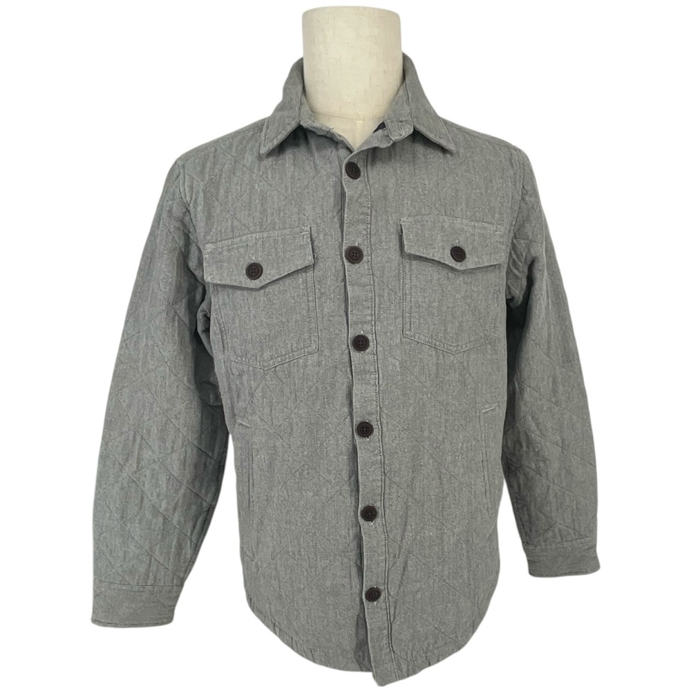 Lucky Brand Men Gray Quilted Cotton Casual Button Down Shirt Jacket Size S